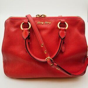 MIU MIU Red Leather Double handled/ Shoulder Bag with Gold Hardware, 20x32x18cm